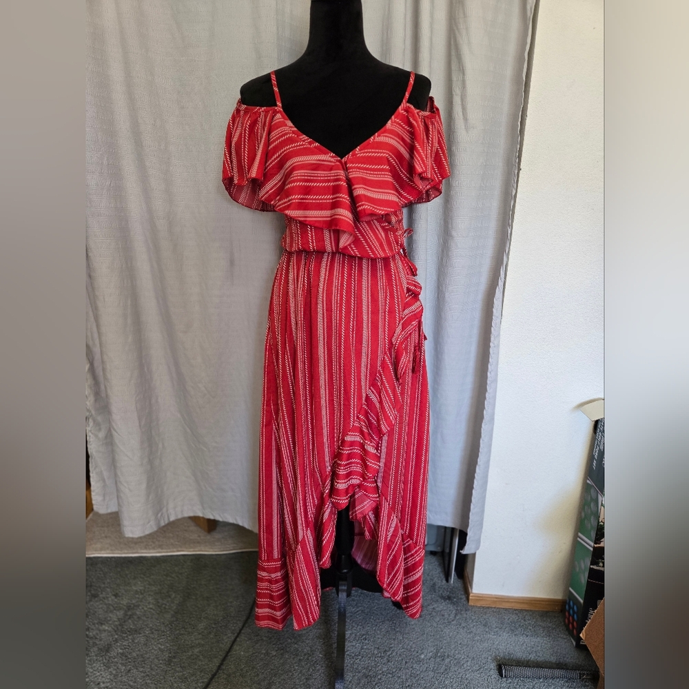 Blush Red and White Ruffled Asymmetrical Sundress